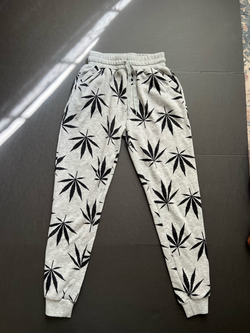 Kids Gray Jogger Sweatpants with Black Leaf Print